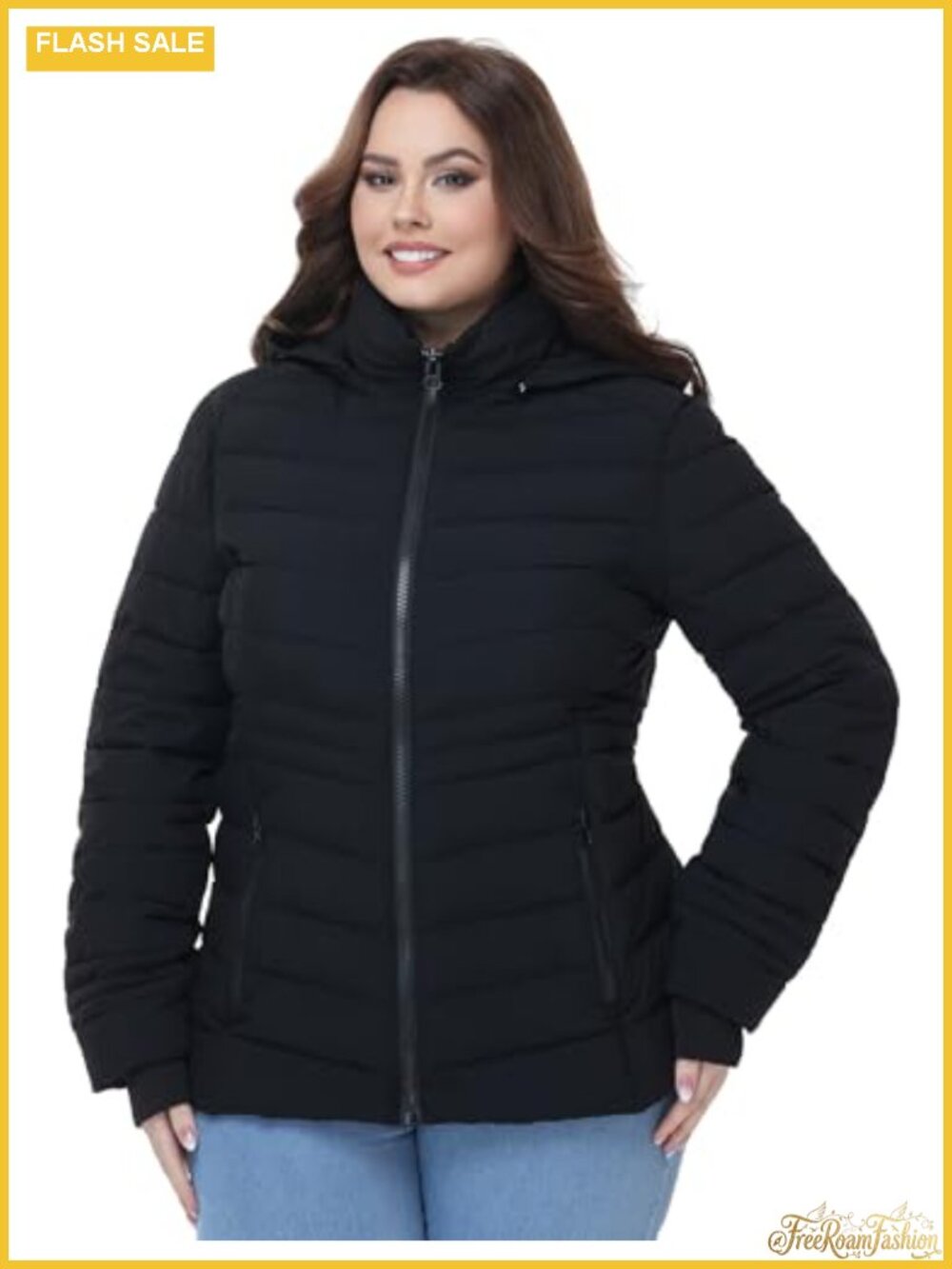 Plus Size Packable Lightweight Puffer Jacket Hooded Winter Coat